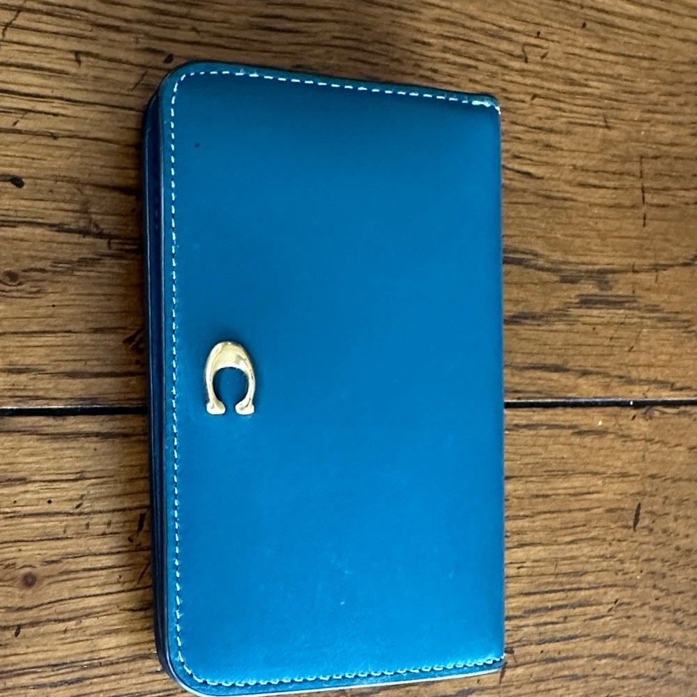 Coach Blue Wallet with Gold Accent